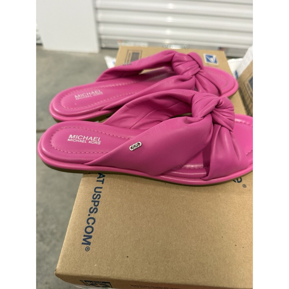 Michael Kors Elana Flat Slide Womens Sandals Cerise Pink Leather Bow 7
